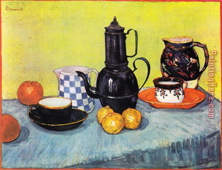 Vincent van Gogh Still Life with Coffee Pot, Dishes And Fruit
